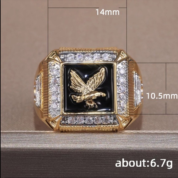 New Unisex Two Tone Enamel Eagle Zircon Ring 💍 - Picture 6 of 6